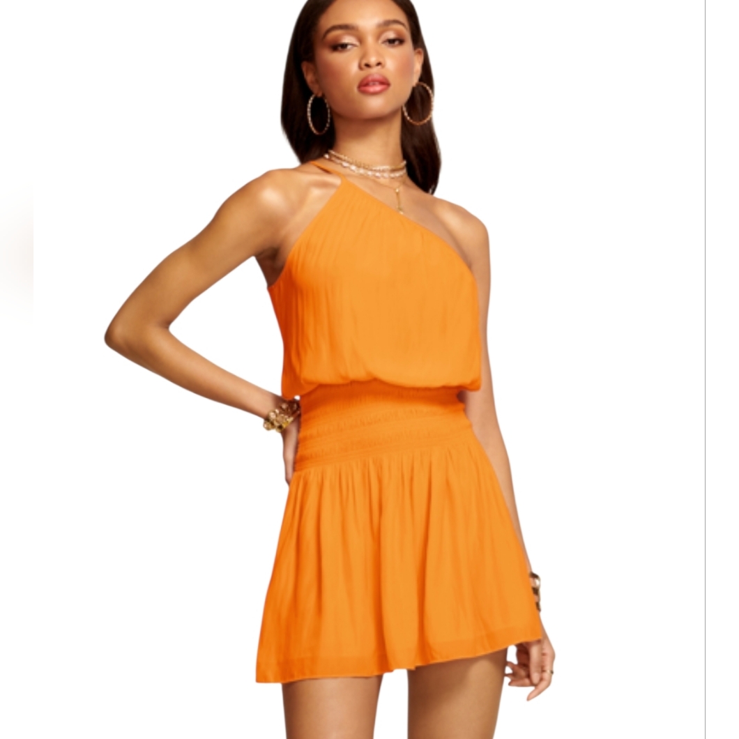 Nwt Ramy Brook Leah One Shoulder Mini Dress In Zinnia Orange Medium New